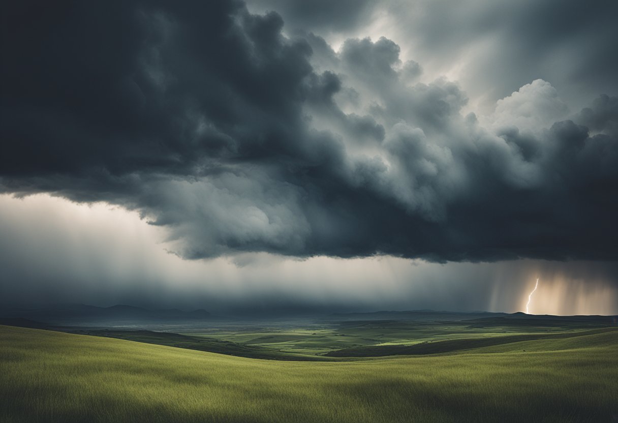 A stormy sky looms over a serene landscape, symbolizing the internal struggle of anger suppression in the cancer journey