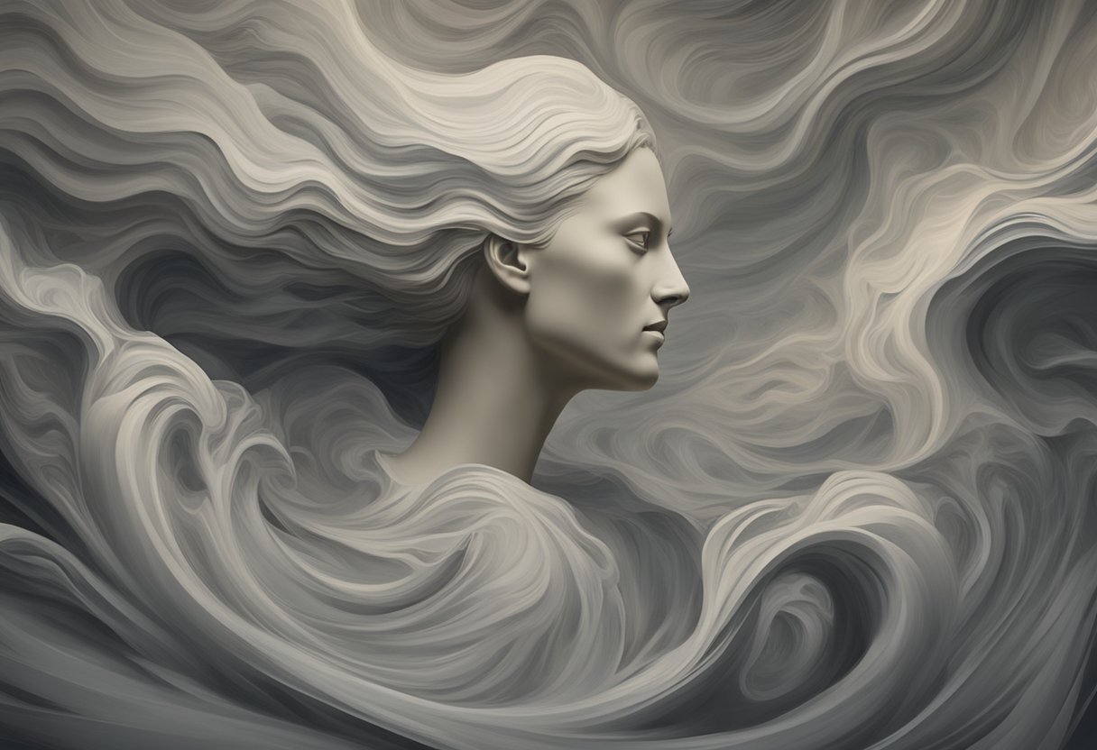 A figure maintains composure amidst swirling emotions, embodying the interplay of physical and psychosocial health. The energy of anger is contained, symbolizing the resilience of a cancer thriver