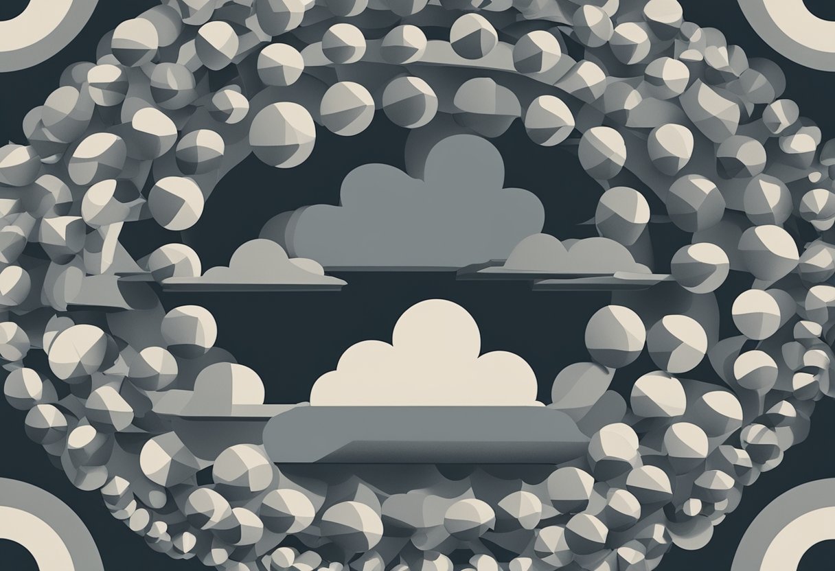 A group of interconnected circles symbolize support systems, while a dark cloud looms over them, representing community resentment