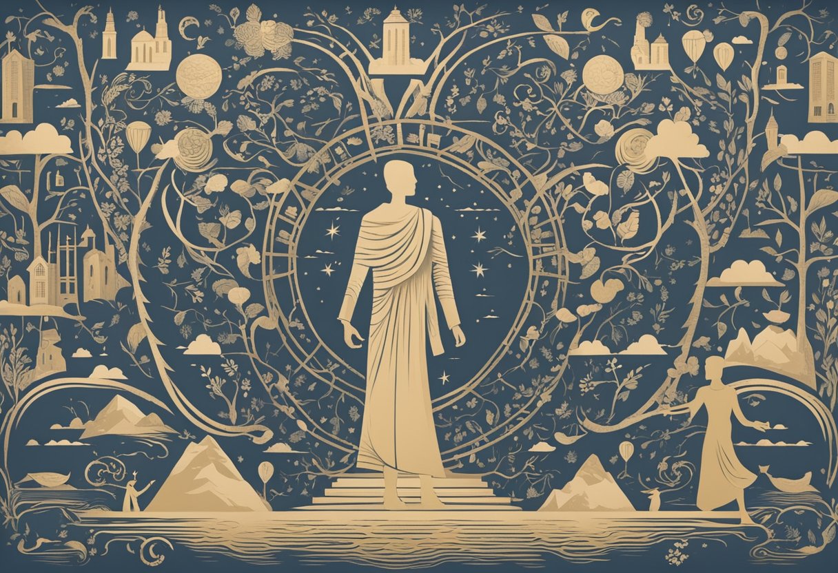 A figure stands tall, surrounded by symbols of strength and resilience. A path winds through the scene, representing the journey of overcoming cancer
