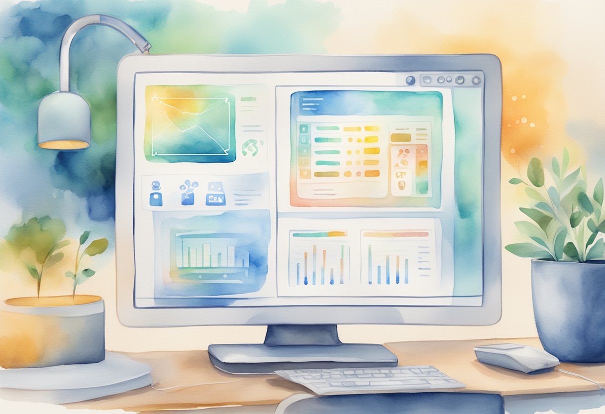 A computer screen displaying patient data, a lock icon symbolizing privacy, and a cancer care app interface