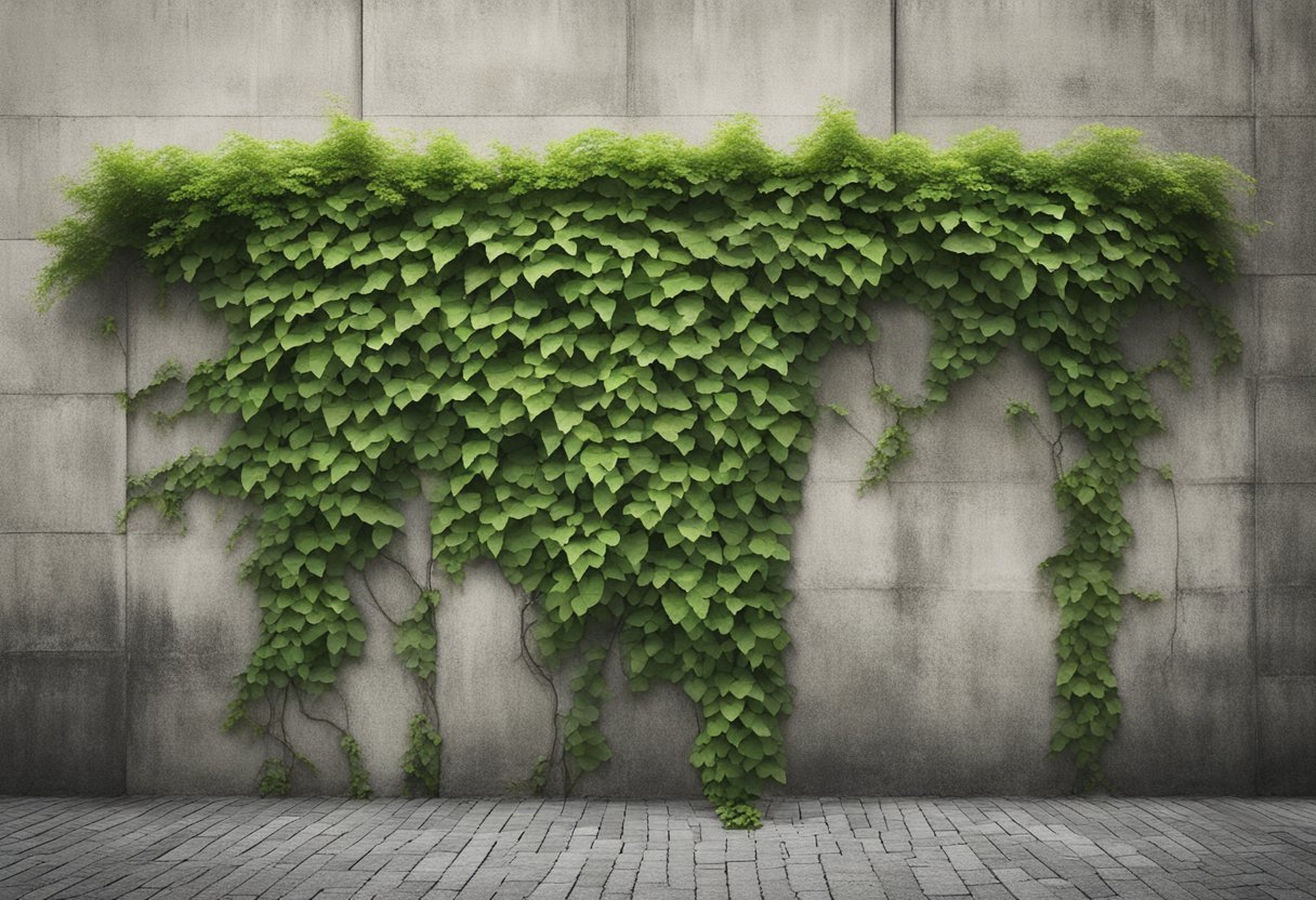 Lush green vines breaking through concrete, symbolizing resilience and growth