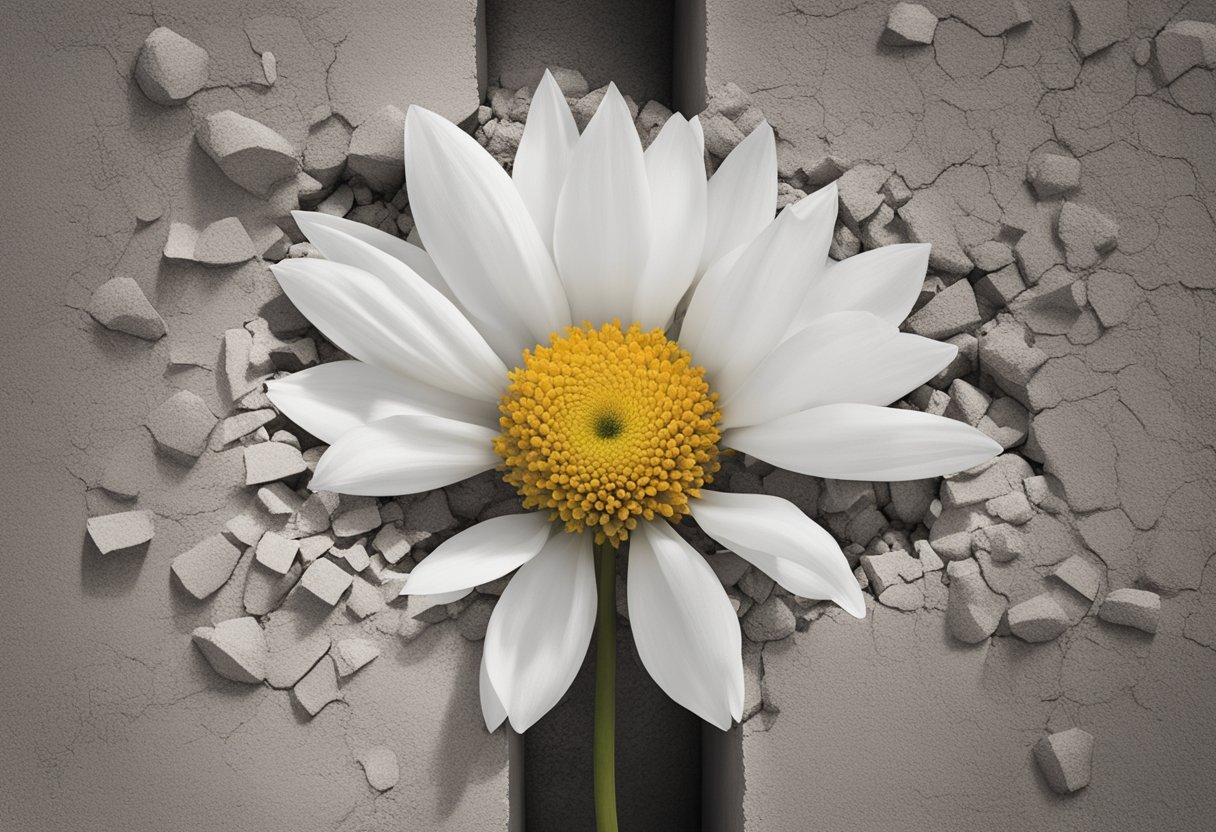 A blooming flower breaking through concrete, symbolizing personal growth and resilience