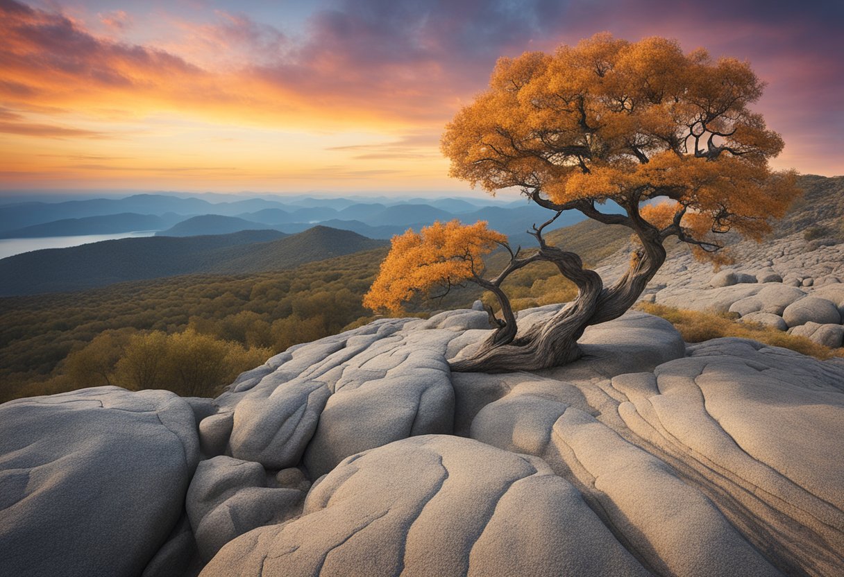 A vibrant tree growing from a rocky terrain, symbolizing personal growth and strength in overcoming cancer