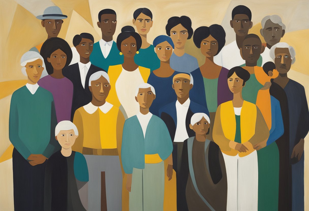 A diverse group of people, representing various age, gender, and ethnic backgrounds, standing together, symbolizing the impact of demographics on survivorship mortality in cancer