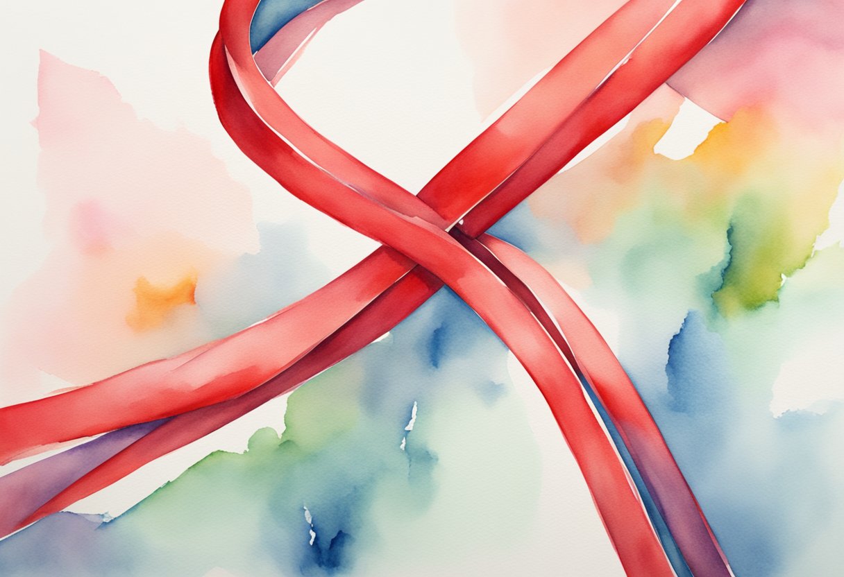 A vibrant red ribbon intertwines with a bold, purposeful arrow, symbolizing resilience and strength in the face of cancer
