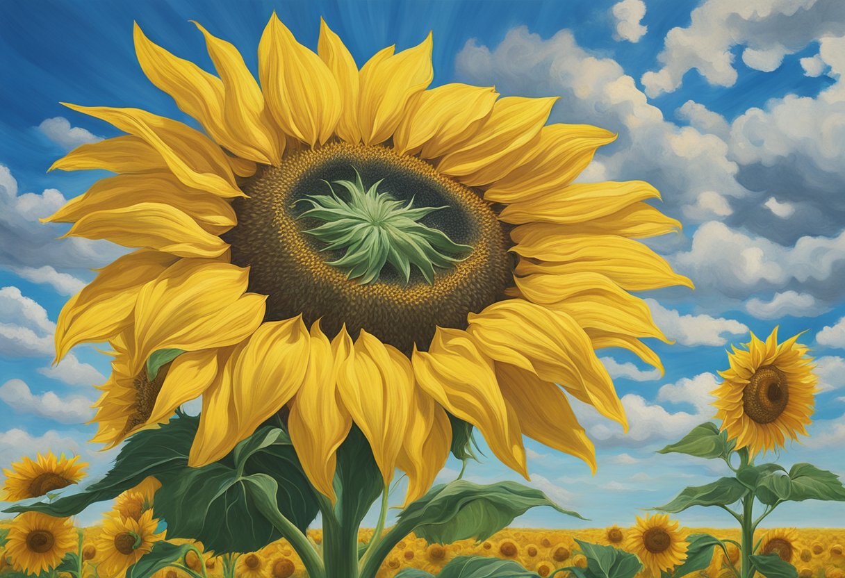 A vibrant sunflower reaching towards the sky, symbolizing hope and resilience in the face of adversity