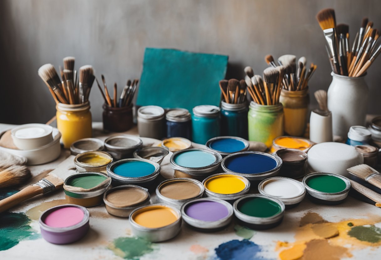 A colorful palette of paints and brushes arranged on a table, with a blank canvas waiting to be transformed into a work of healing art