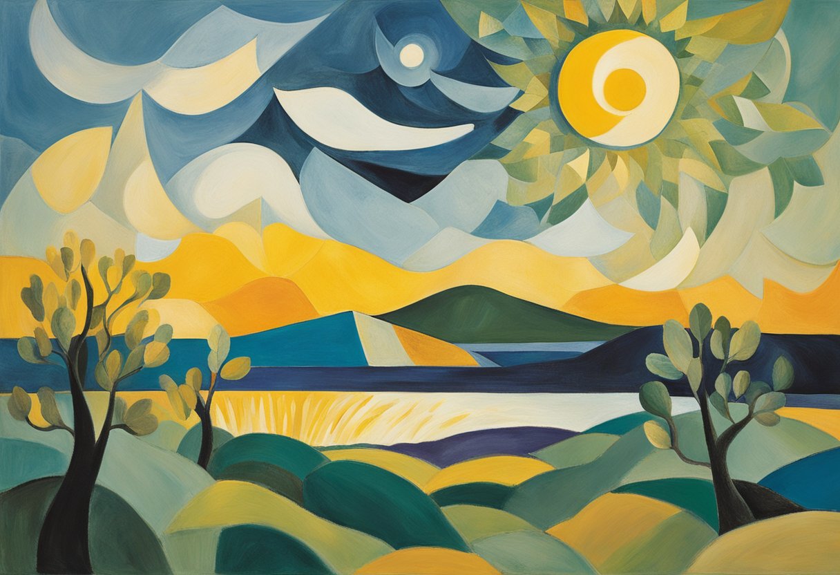 A vibrant sun rises over a serene landscape, symbolizing hope and renewal for cancer survivors. A ribbon of unity and strength winds through the scene, representing the journey of survivorship