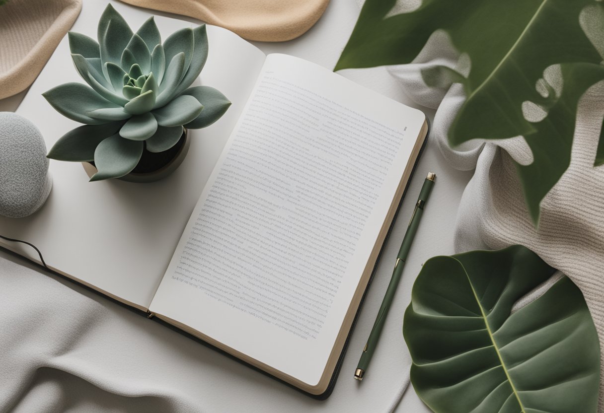 A serene setting with a yoga mat, plants, and a journal, symbolizing self-care and personal growth for a cancer thriver