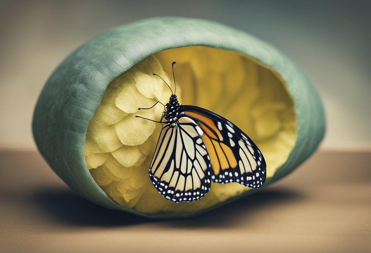 A butterfly emerging from a cocoon, symbolizing transformation and self-discovery after cancer survivorship