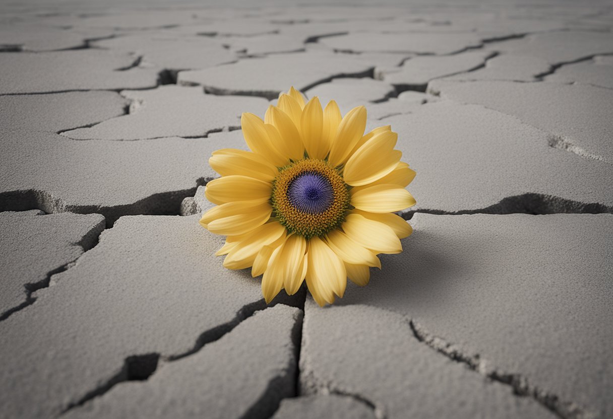 A blooming flower breaking through concrete, symbolizing resilience and self-discovery in cancer survivorship