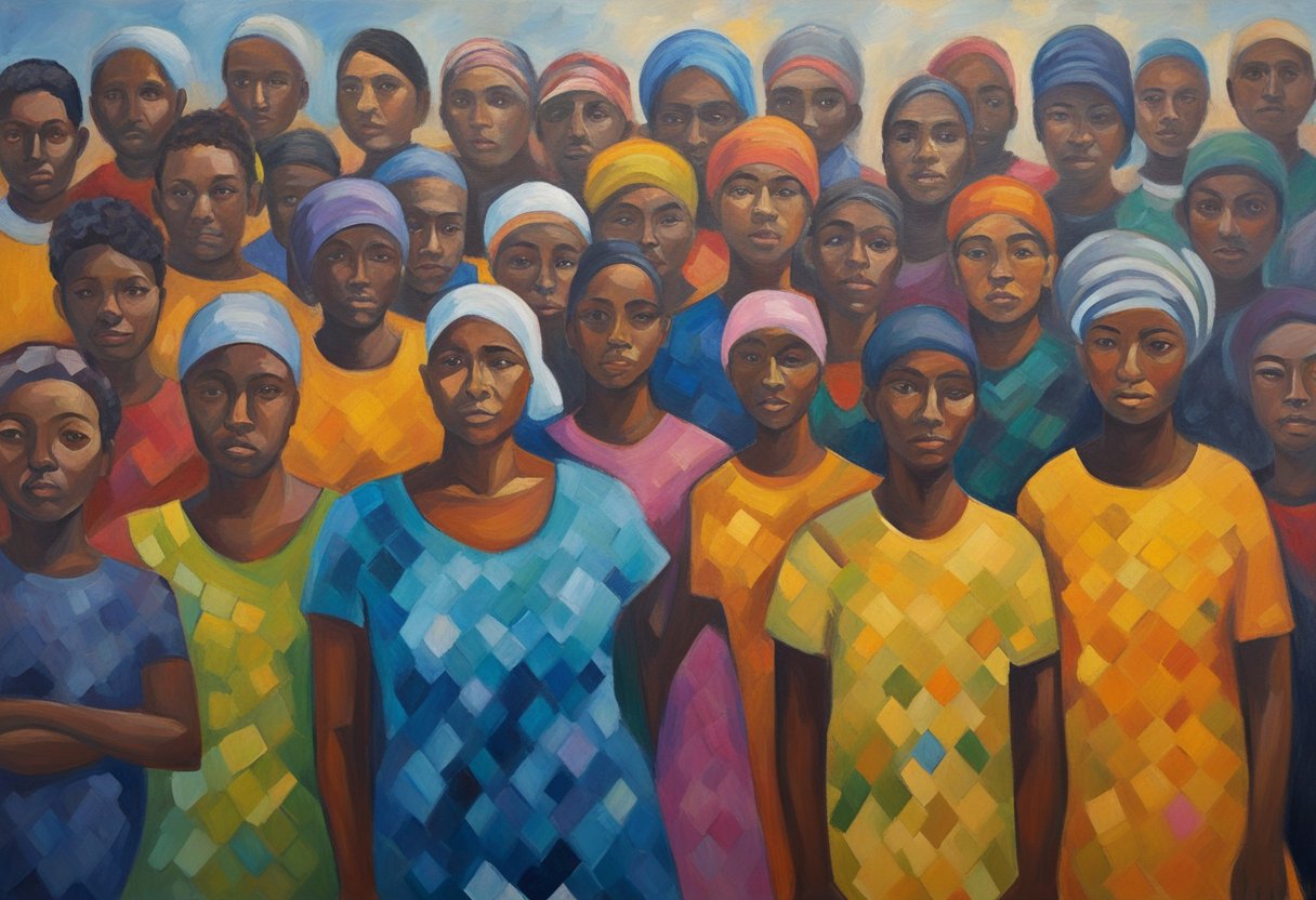 A diverse group of people from around the world standing together, united in their fight against cancer, with a strong sense of resilience and hope