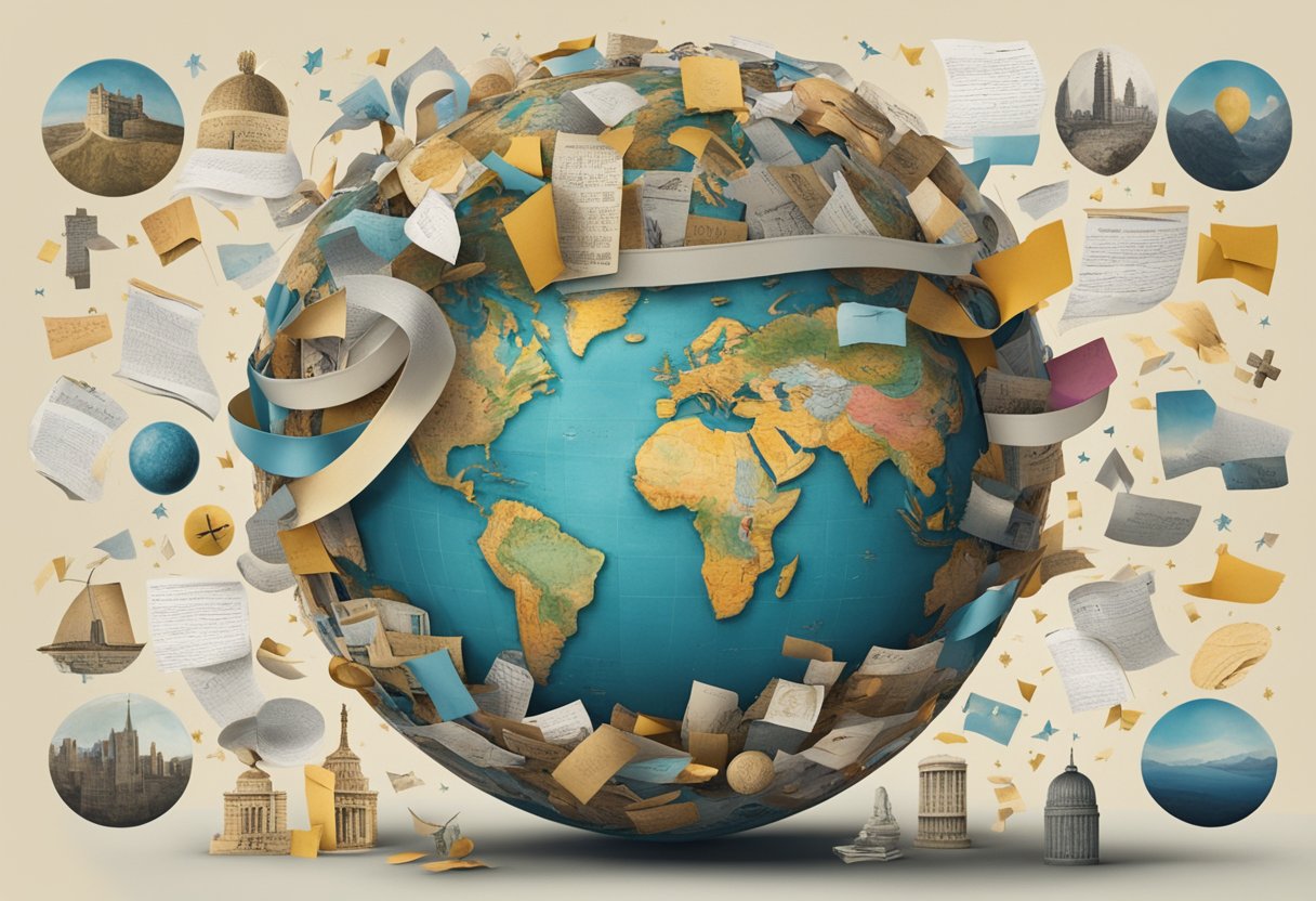 A ribbon-shaped globe surrounded by supportive messages and symbols of hope