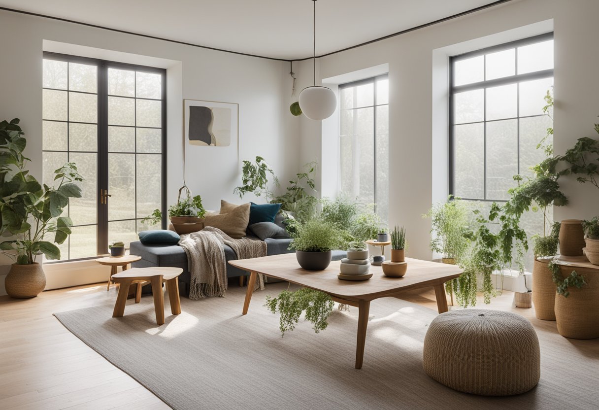 A serene, clutter-free home with natural cleaning products, organic produce, and non-toxic materials