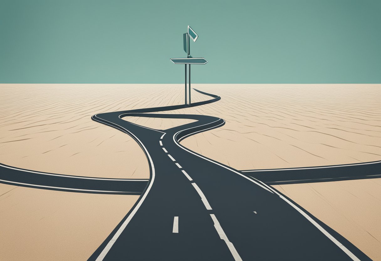 Standing at a crossroads, with one path leading to uncertainty and the other to hope, symbolizing the ambivalence of a cancer survivor facing specific demographic challenges