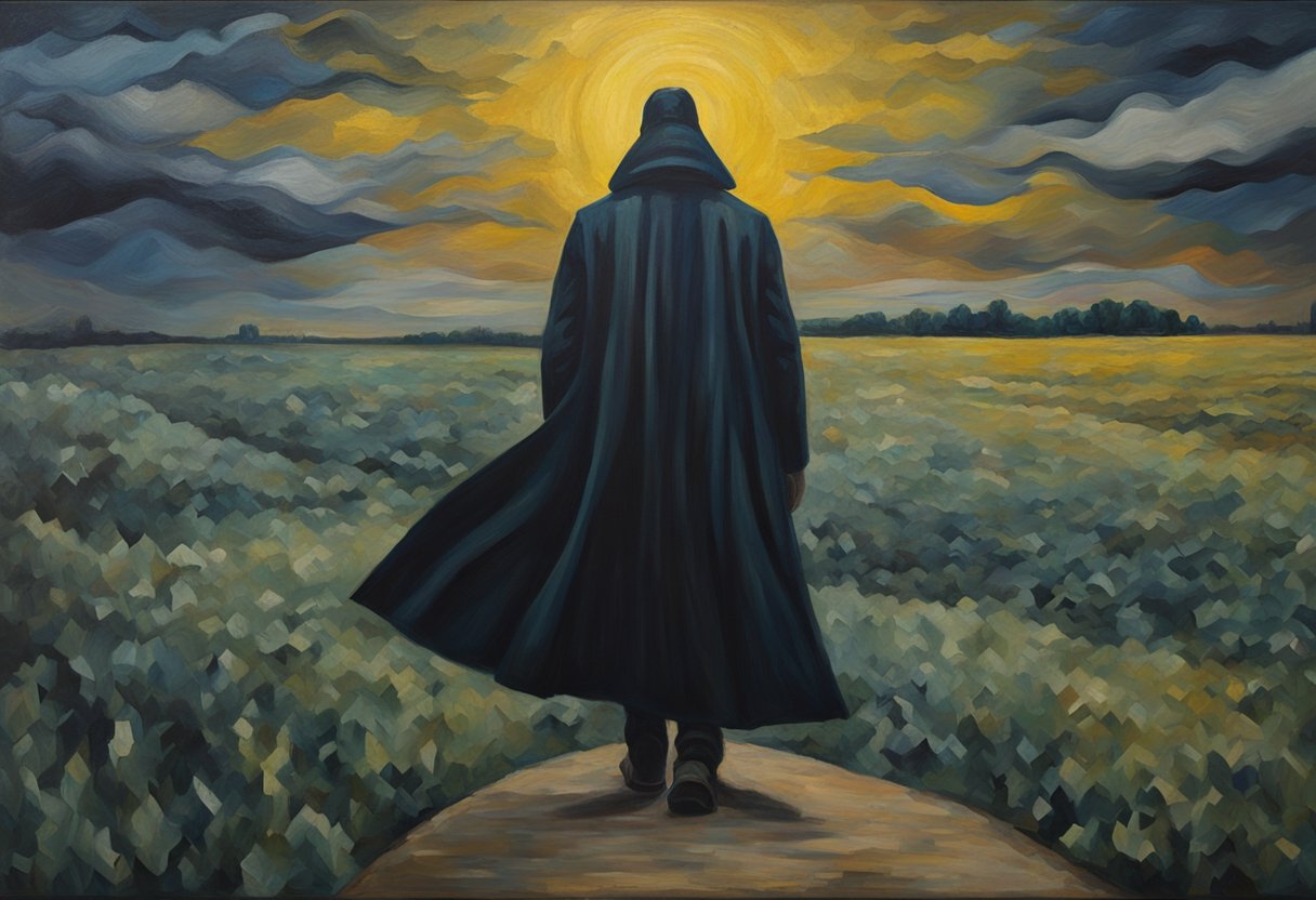 A dark shadow looms over a historical timeline, representing the ongoing battle against cancer and the resilience of cancer survivors