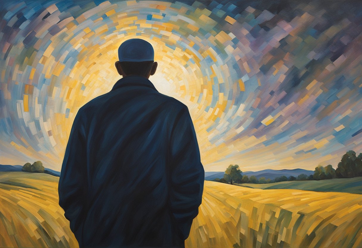 A shadow of cancer looms over a figure, but behind it, the light of survivorship shines brightly, symbolizing hope and resilience