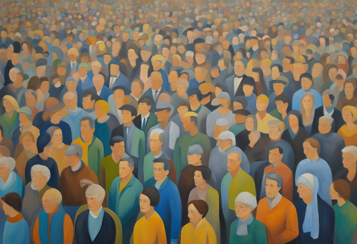 A crowd influenced by media, avoiding cancer survivors