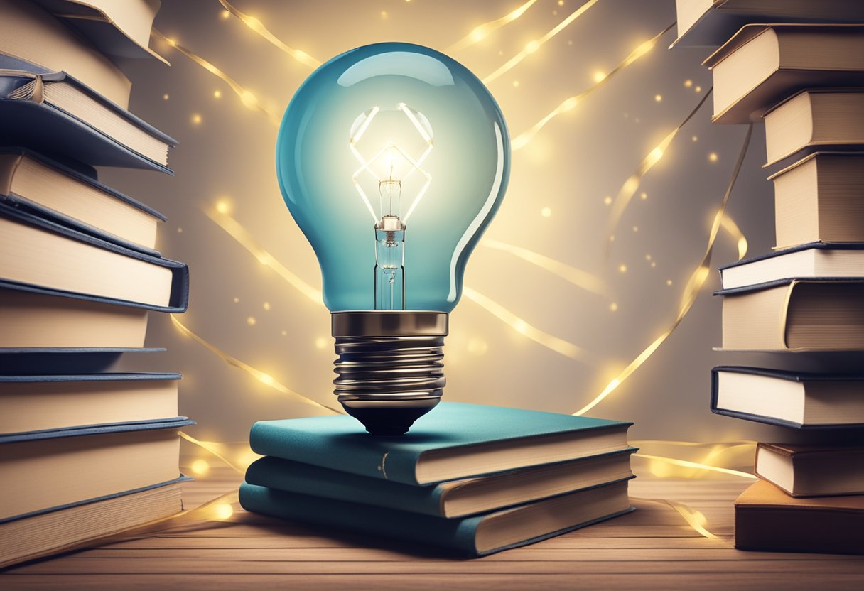 A glowing light bulb surrounded by books and awareness ribbons, symbolizing empowerment and embracing new norms for cancer thrivers