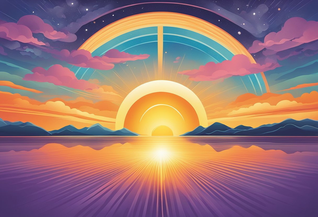 A vibrant sun rising over a serene landscape, symbolizing hope and resilience in the face of cancer