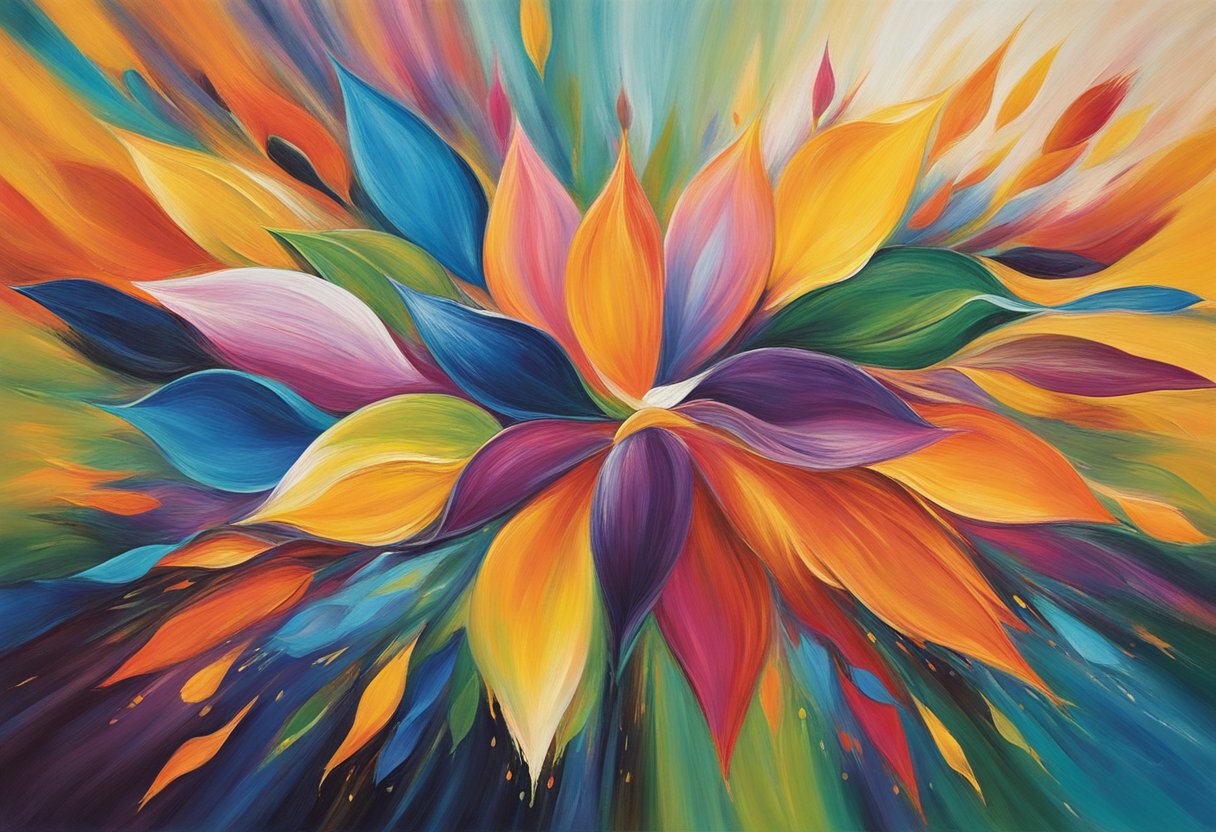 Vibrant colors burst from a paintbrush onto a canvas, capturing the essence of renewed passion and creativity. A symbol of resilience and strength emerges, embodying the spirit of a cancer thriver