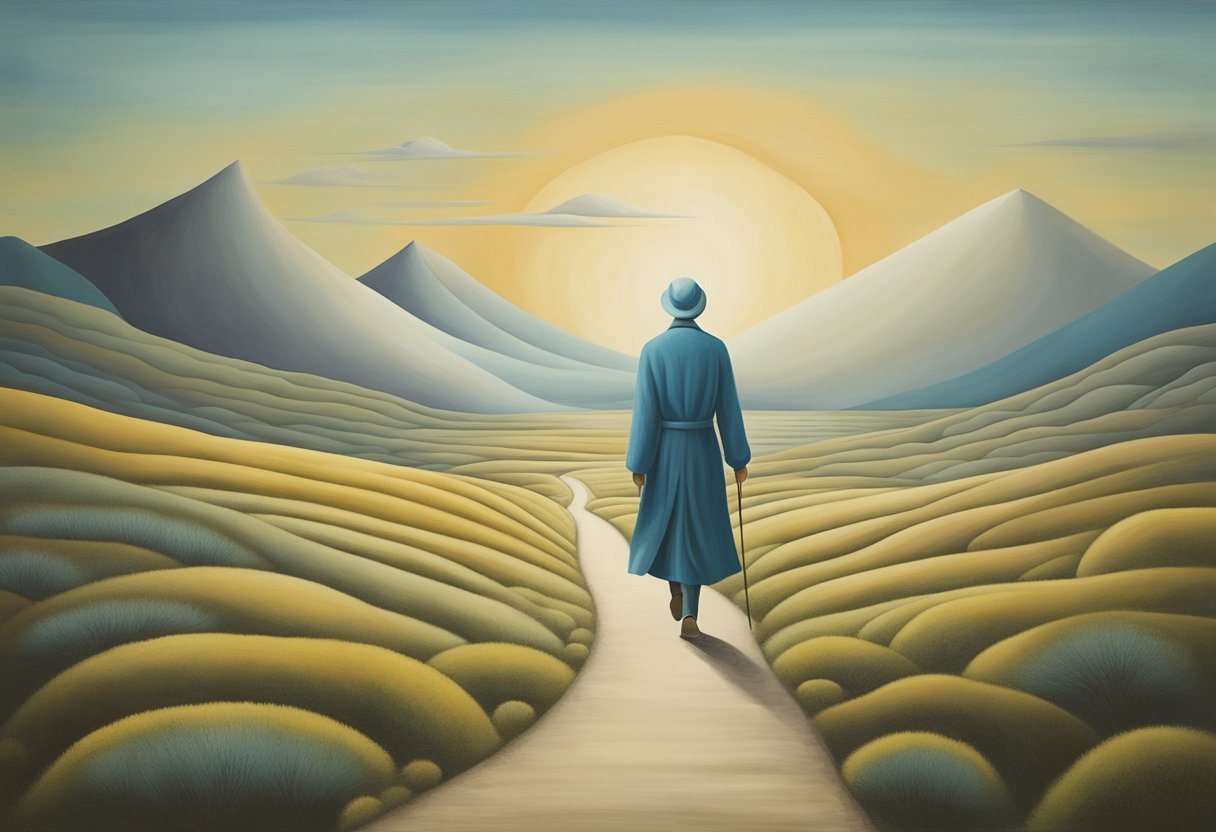 A figure strolls through a serene landscape, symbolizing the journey of cancer survivorship