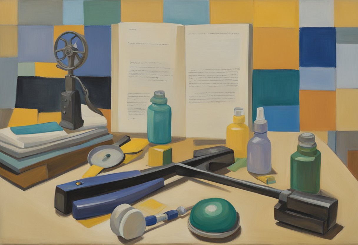 Stretching tools and range-of-motion devices arranged near a cancer survivorship pamphlet