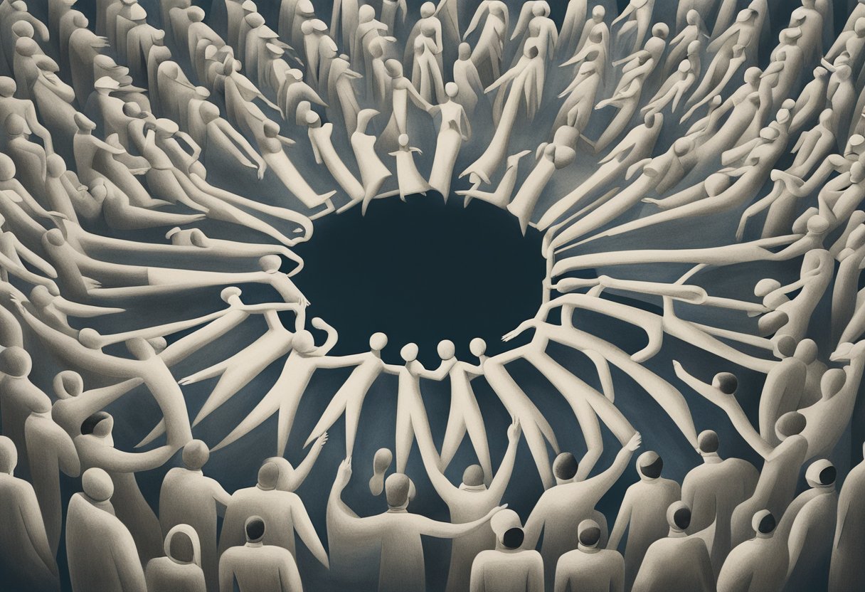 A group of people engage in restorative movement, symbolizing cancer survivorship. They move with purpose and determination, representing the future direction of healing and strength