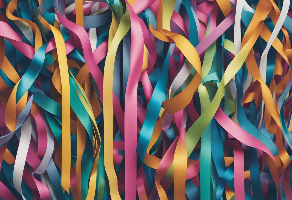 A group of colorful ribbons, representing different types of cancer, are intertwined and displayed prominently