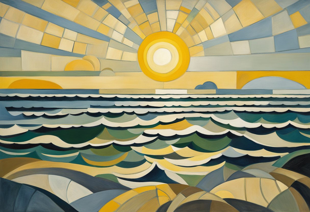 A bright sunrise over a calm ocean, symbolizing hope and renewal