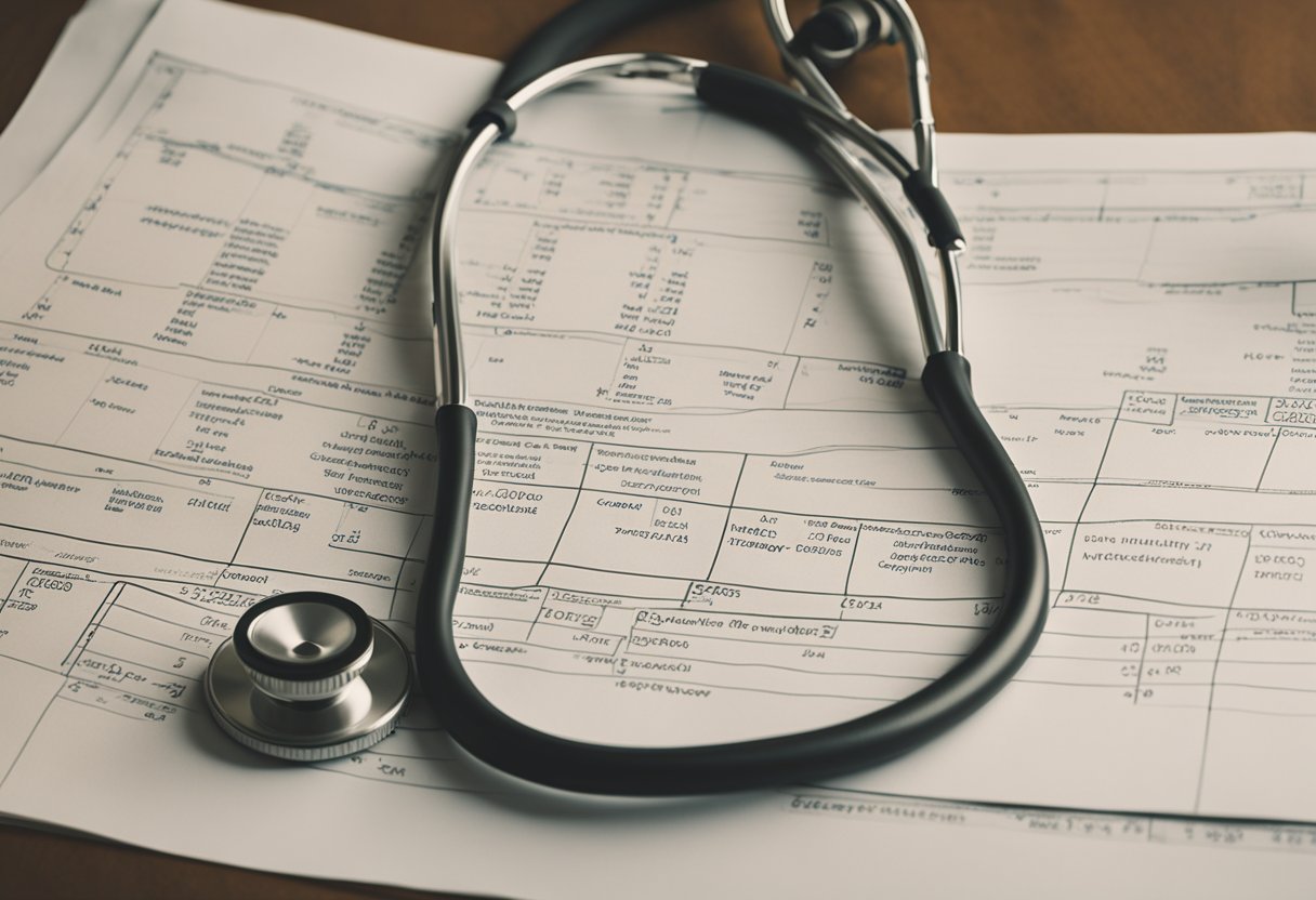 A stethoscope and medical chart on a desk, symbolizing survivorship and ongoing medical care for a cancer thriver