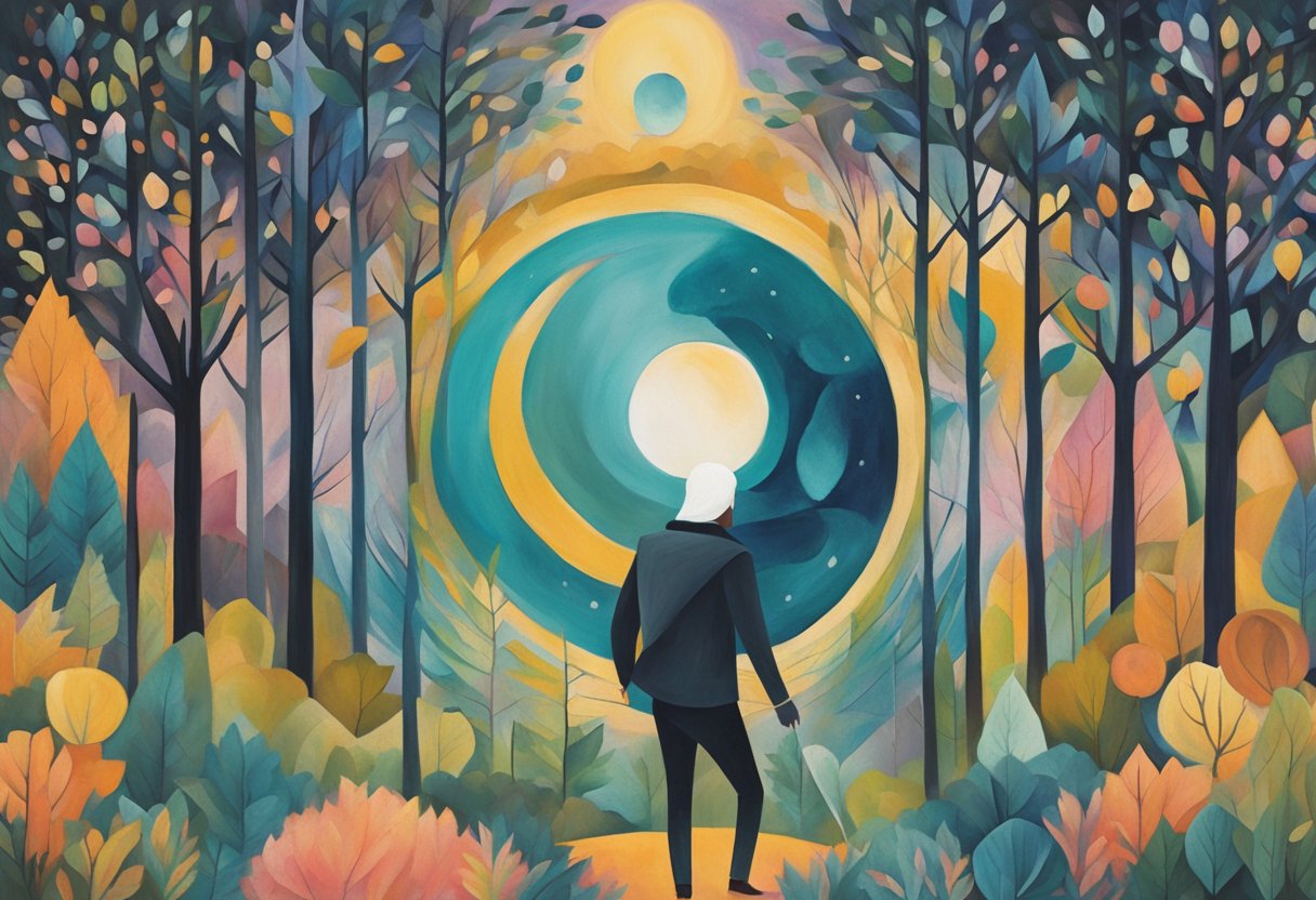 A cancer warrior explores nature, surrounded by trees and wildlife, feeling a sense of peace and strength