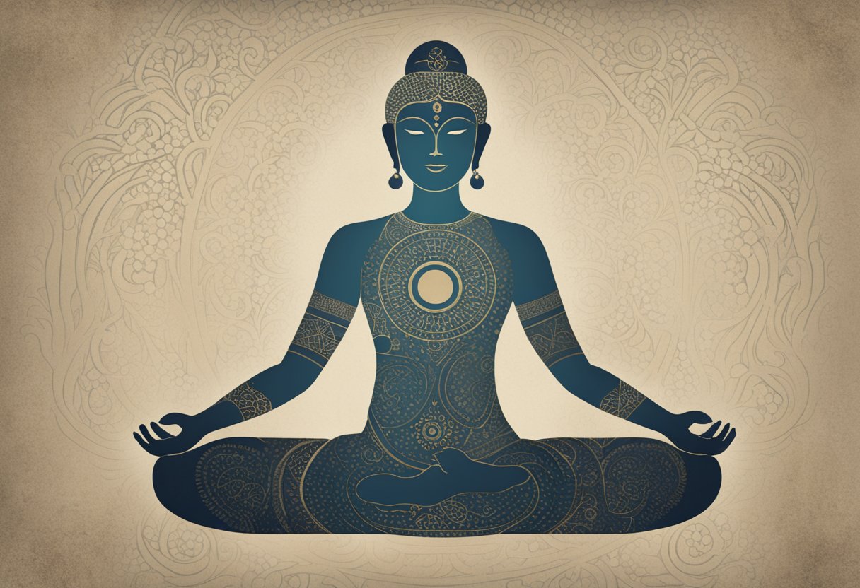 A serene figure performs gentle yoga poses, embodying strength and resilience