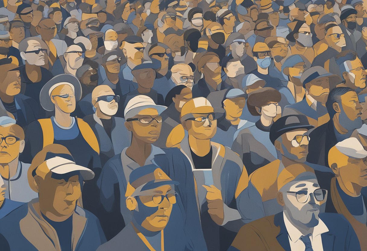 A male cancer warrior practices deep breathing, surrounded by supporters