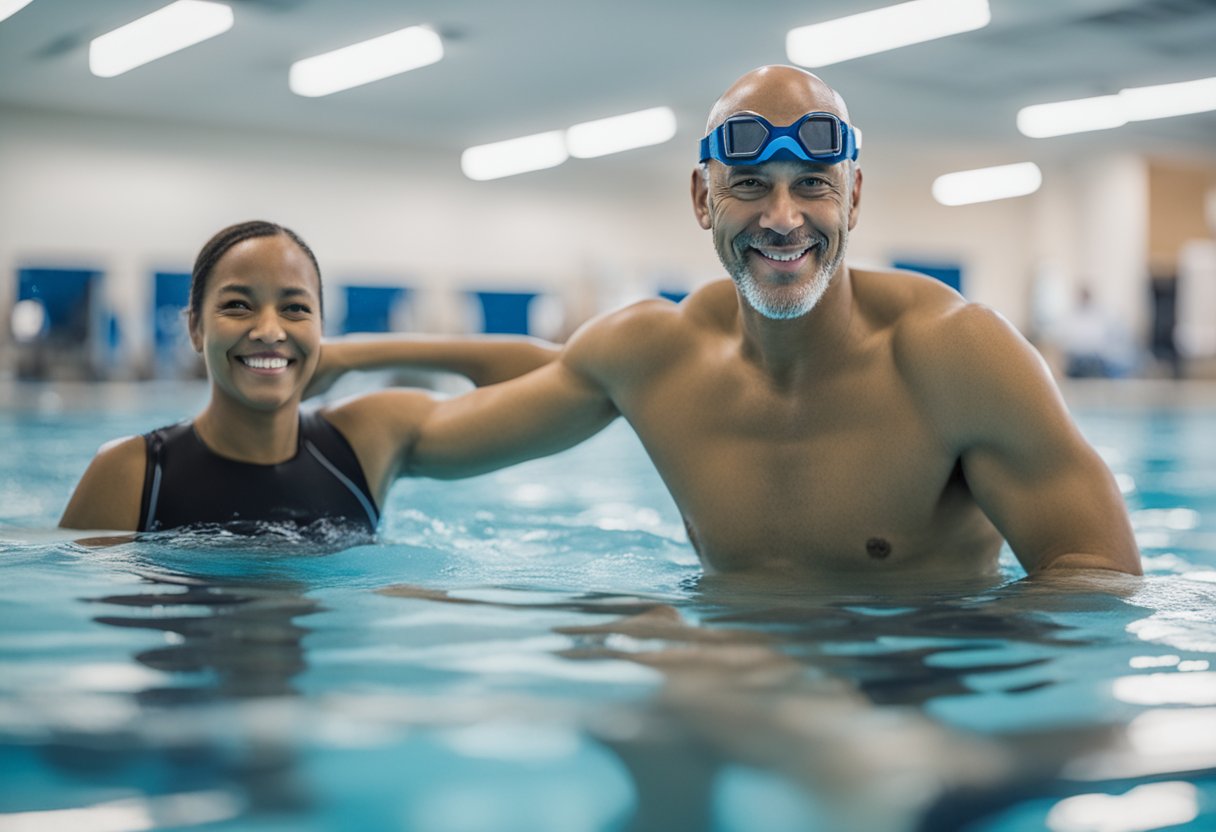 A male cancer warrior participates in aquatic therapy, ensuring safety and accessibility for all