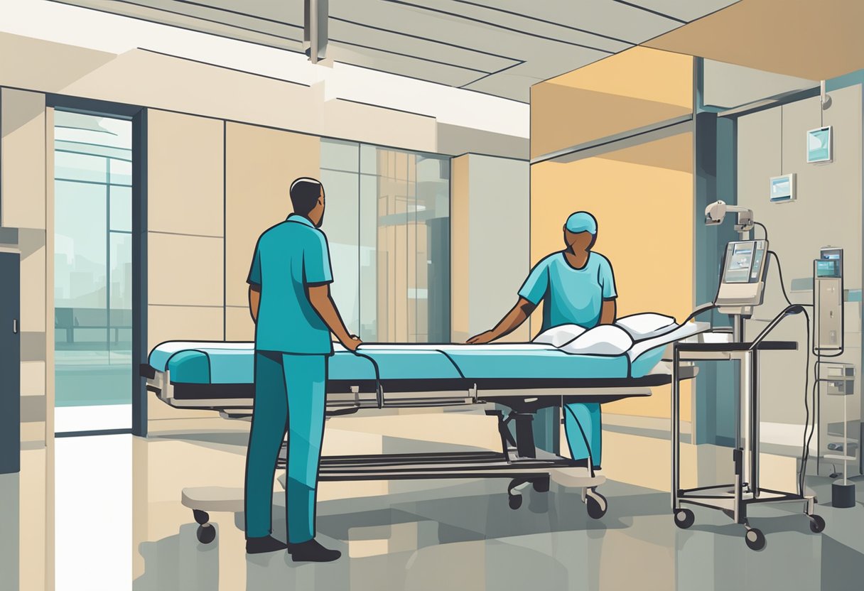 A cancer survivor receiving advanced treatment and support in a modern healthcare facility