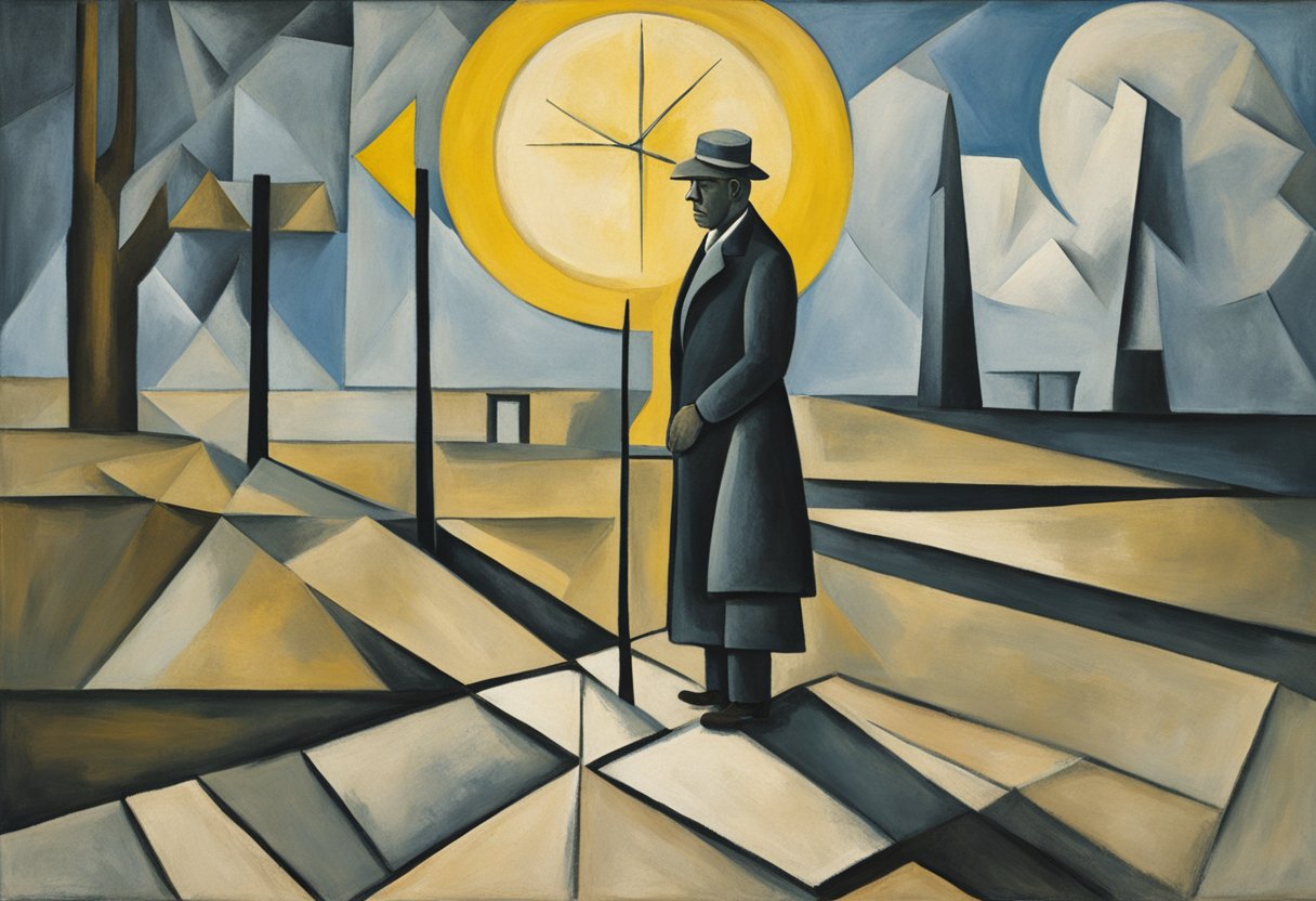 A figure stands at a crossroads, symbolizing life transitions. A beacon of hope shines in the distance, representing advancements in survivorship research