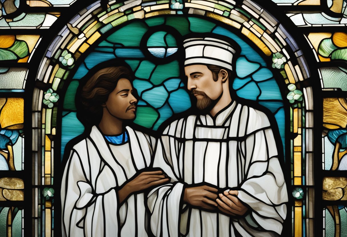 A man in a hospital gown nods gratefully as a nurse offers support