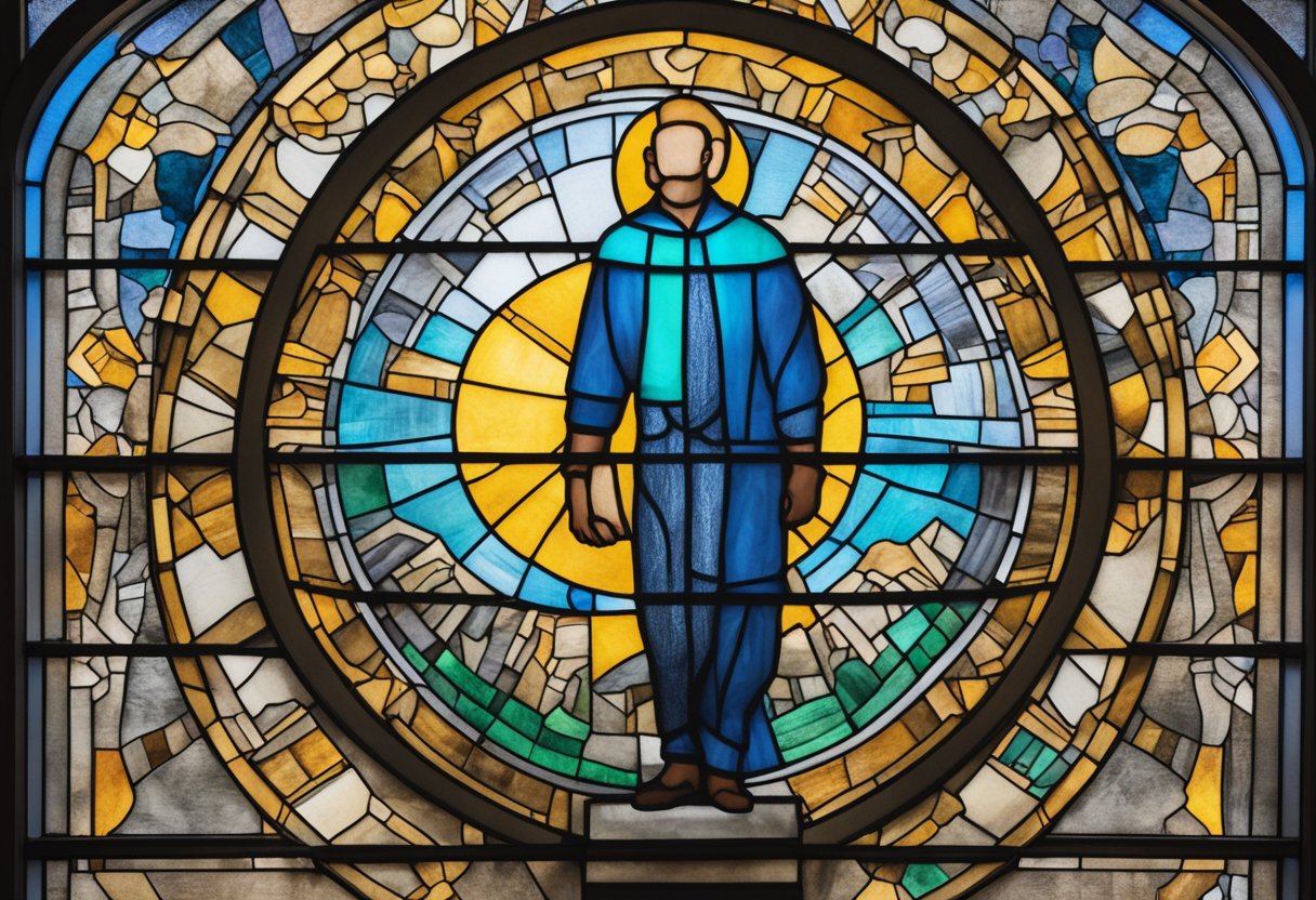 A male figure stands surrounded by a circle of self-care activities and support systems, symbolizing the balance needed for psychological health