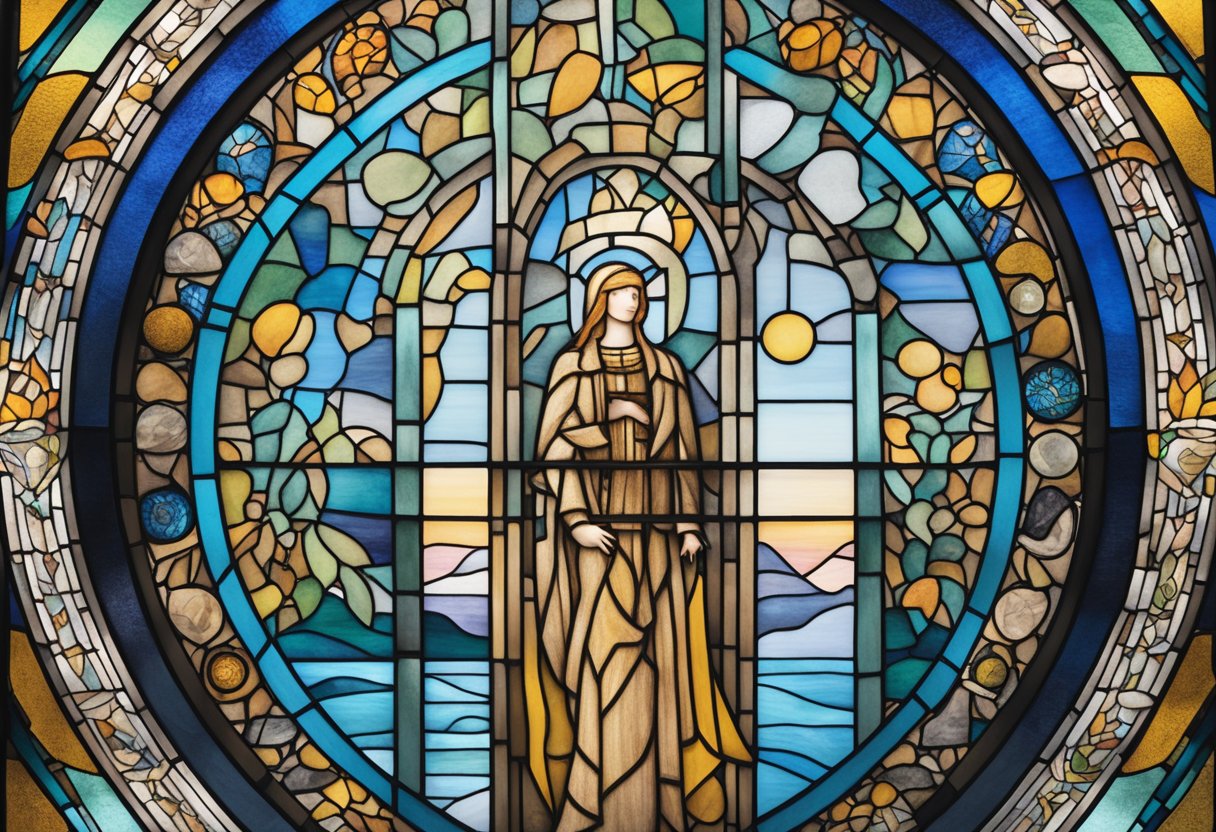 A figure stands tall, surrounded by symbols of self-care and support, representing the balance of emotional wellness