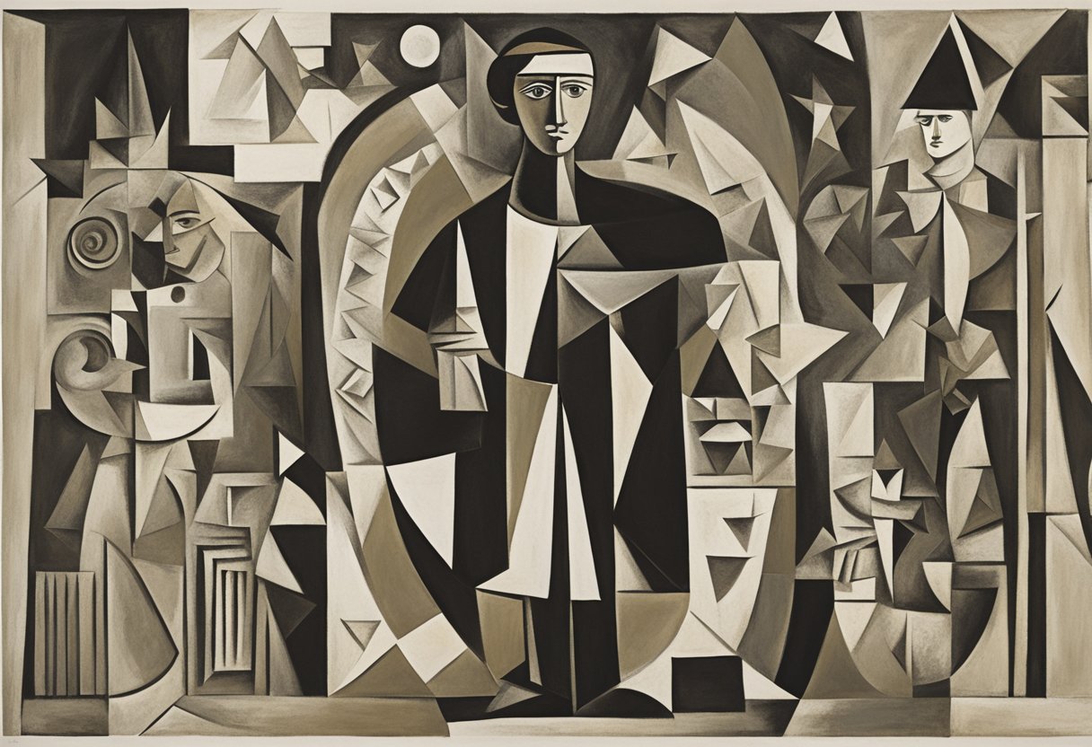 A male figure standing strong, surrounded by symbols of change and adaptation. A warrior facing new limitations with determination