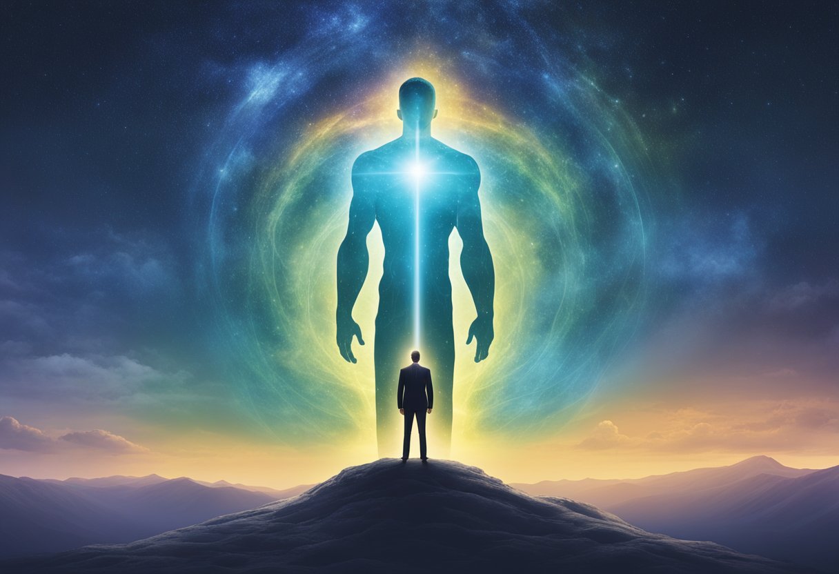 A man stands tall, surrounded by a glowing aura, symbolizing his mental and emotional strength after overcoming a cancer diagnosis