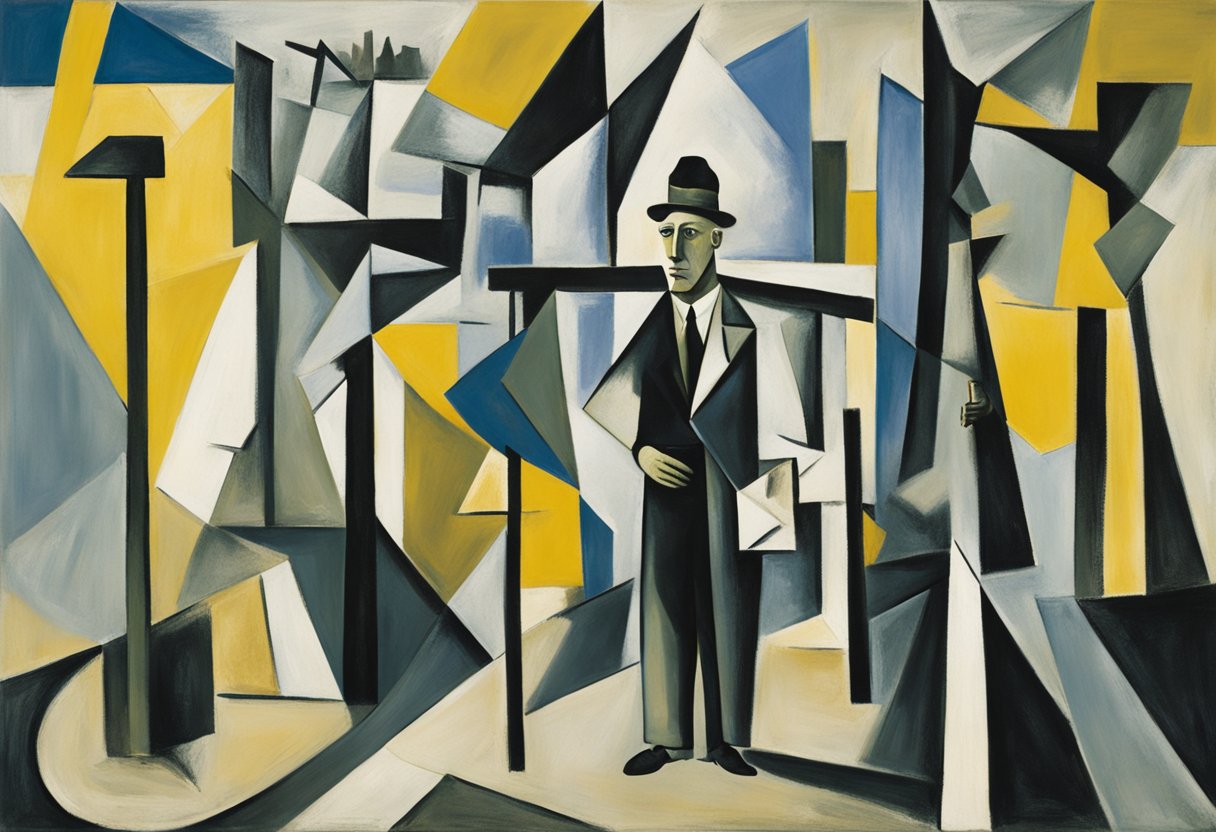 A determined figure stands at a crossroads, surrounded by signposts pointing in different directions. The figure holds a map and looks forward with a sense of purpose and determination