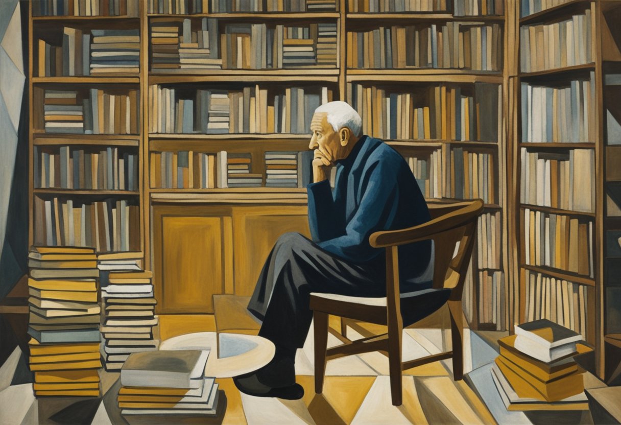 A man sits alone in a quiet room, surrounded by books and soft lighting. His expression is contemplative as he reflects on the emotional and mental toll of his cancer journey on his intimate relationships