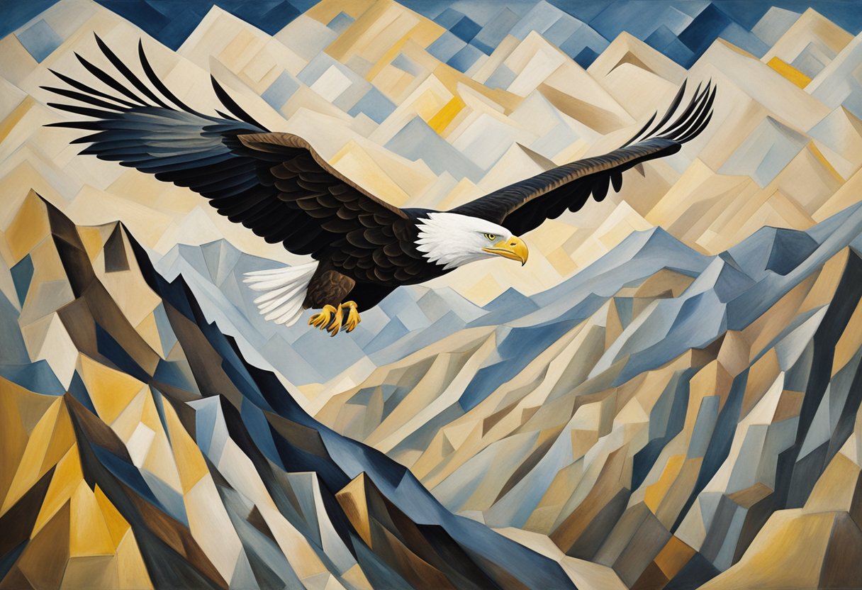 A bald eagle soars above a rugged mountain range, symbolizing strength and resilience in the face of new physical challenges