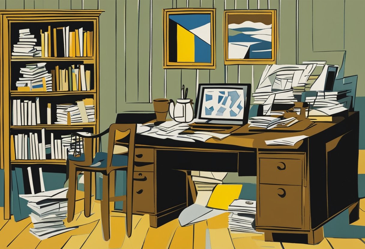 A desk with financial planning materials, a calendar, and a computer. A sense of determination and hope in the atmosphere