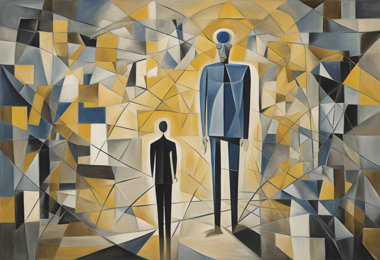 A lone figure stands tall, surrounded by a network of interconnected support systems, symbolizing the strength and resilience of a male cancer survivor overcoming survivor's guilt