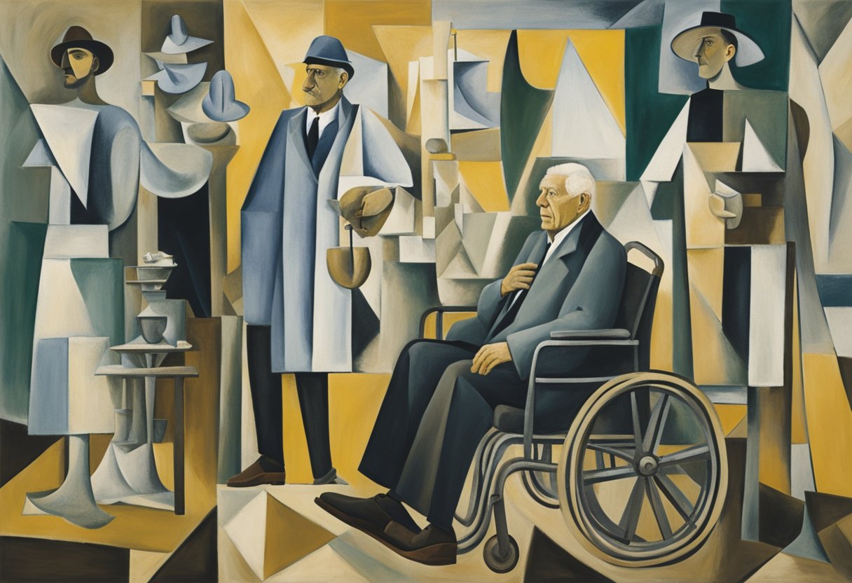 A man stands strong, surrounded by medical equipment and supportive loved ones, navigating the journey from diagnosis to treatment with a sense of independence and resilience