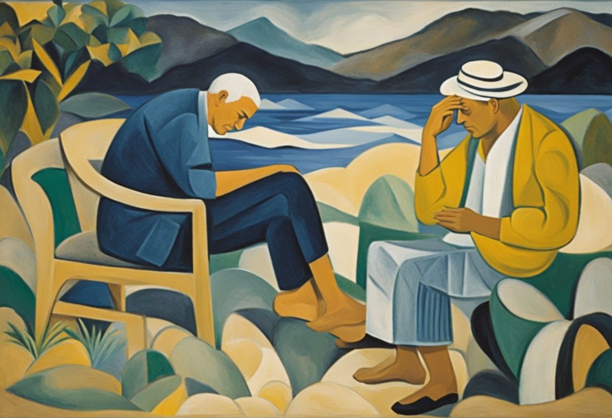 A male cancer warrior practicing stress management techniques in a peaceful natural setting